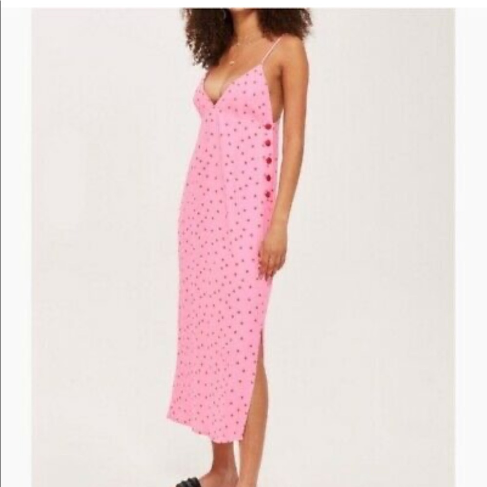 Topshop pink red polka dot slip dress